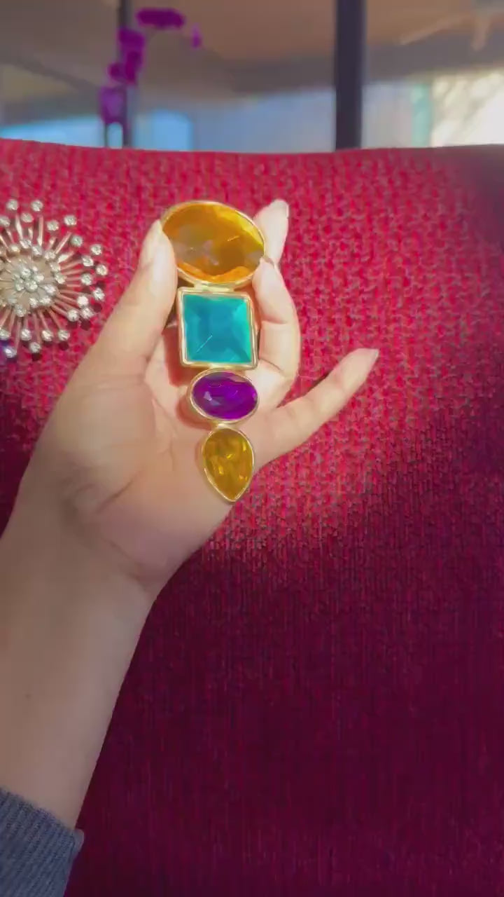 BEN AMUN Signed Massive Gold Plated Multi Color Brooch