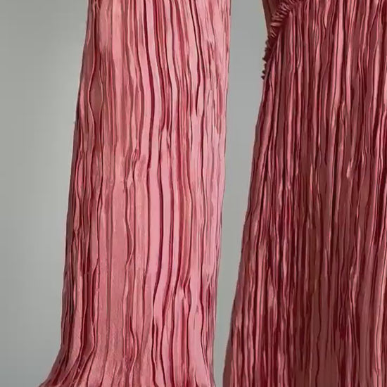 1970s Mary McFadden Couture Plisse Pink Juliet Sleeves Dress