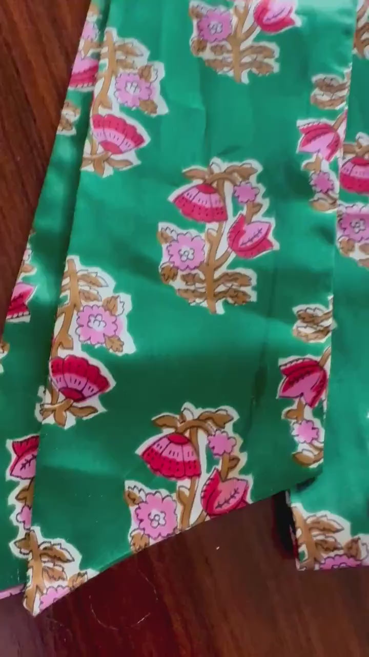 70s Green and Pink Printed Ascot Sash Satin Necktie