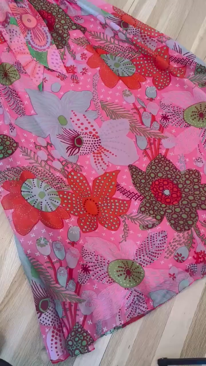 1960s Floral Mollie PARNIS Chiffon Maxi Dress