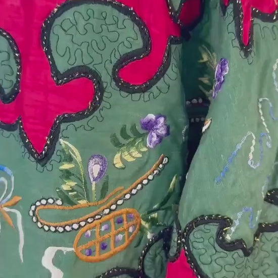 Rare Judith Ann Exclusive Raw Silk Embroidered Colorful Patchwork Kantha Jacket Made in India