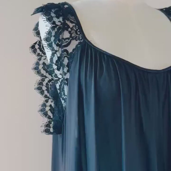 Vintage Black Long Lucie Ann Sweeping Negligee