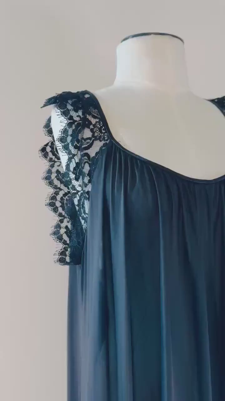 Vintage Black Long Lucie Ann Sweeping Negligee
