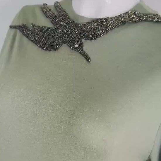 70s John Anthony Silk Jersey Hand Beaded Surrealist Bird Gown