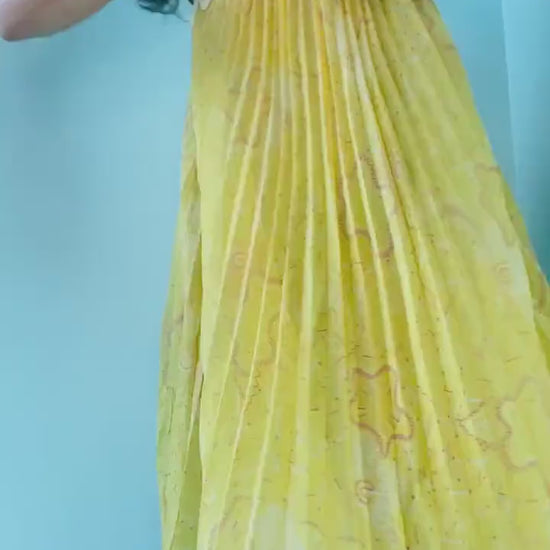70s Zandra RHODES Yellow Pleated Lace Trimmed Tent Slip Dress