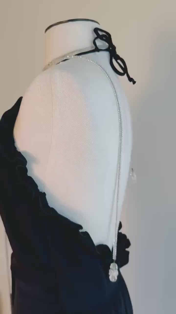 Vintage Albert CAPRARO Ruffled Halter Maxi  Dress Gown