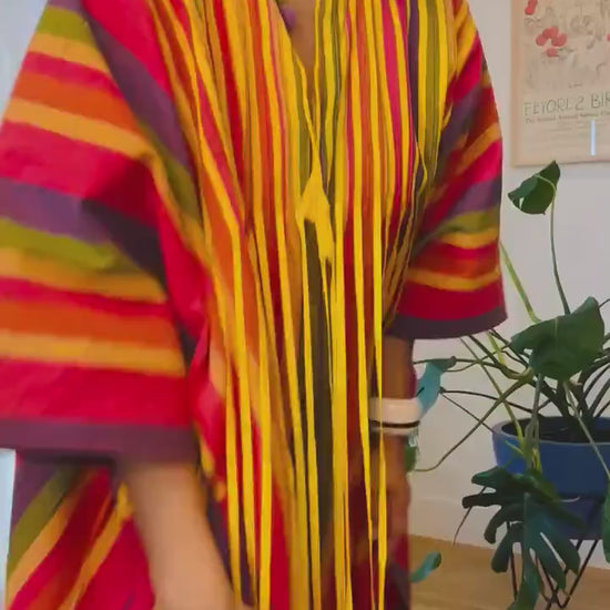 70s JOSEFA Stripe Tassled Cotton Caftan