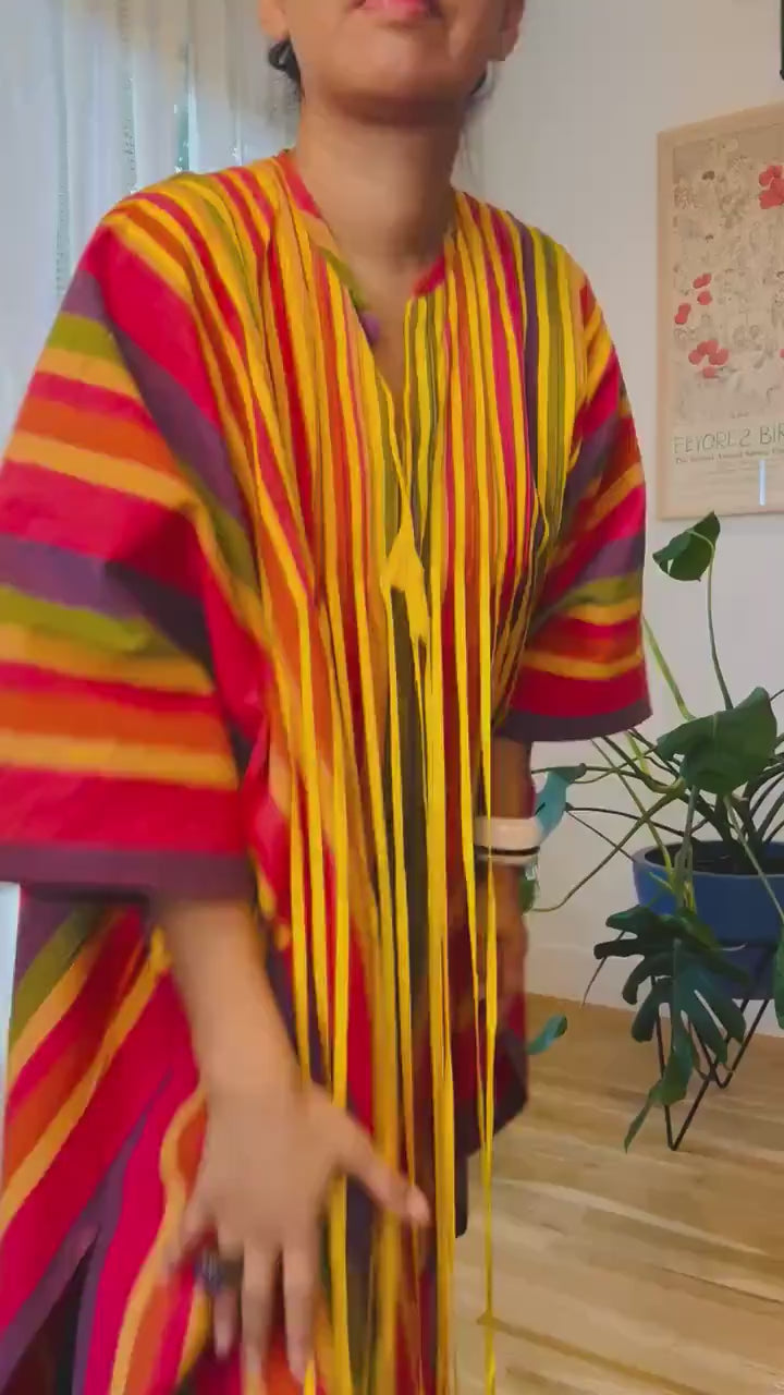 70s JOSEFA Stripe Tassled Cotton Caftan