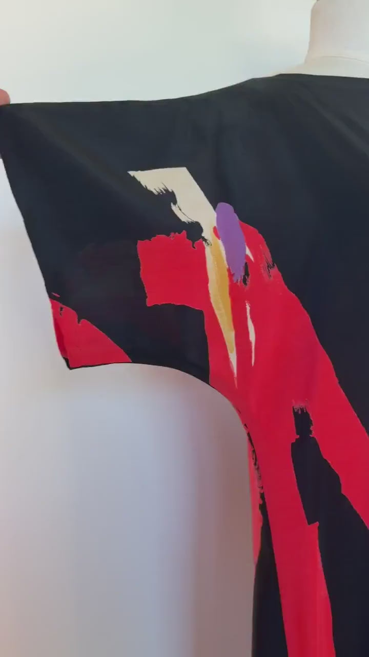 80s Couture Michele VOLLBRACHT Graphic Silk Catan Dress