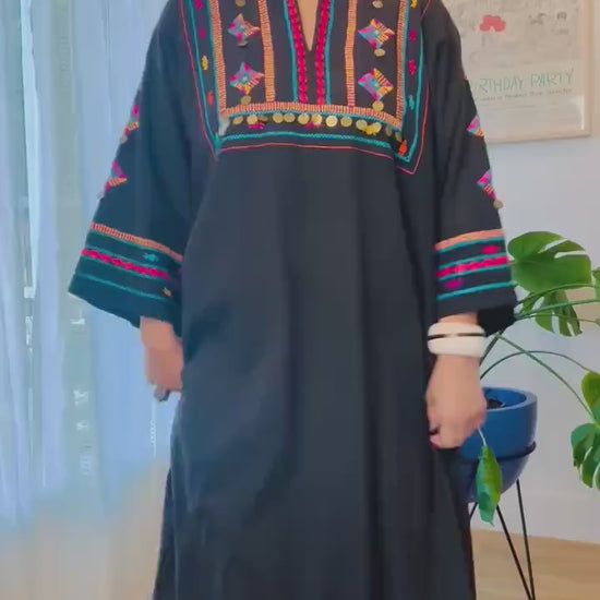 70s JOSEFA Black Cotton Caftan