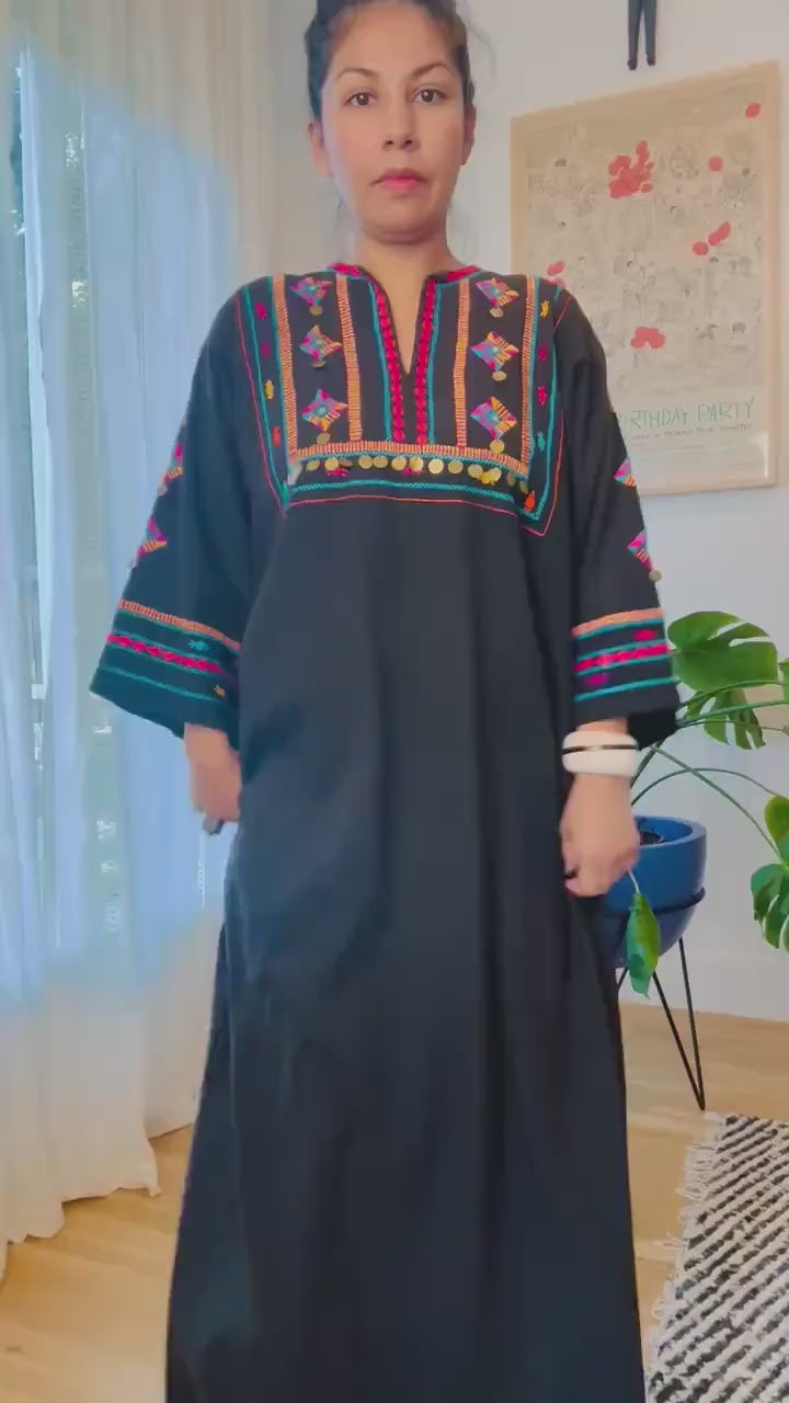 70s JOSEFA Black Cotton Caftan