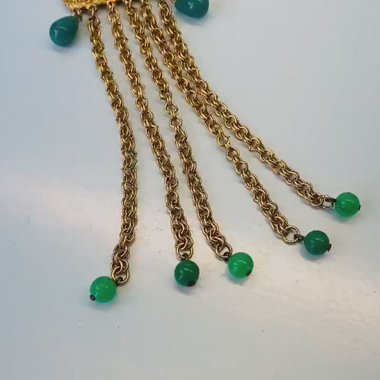 VENDOME Antique Massive Pendant Faux Jade Necklace