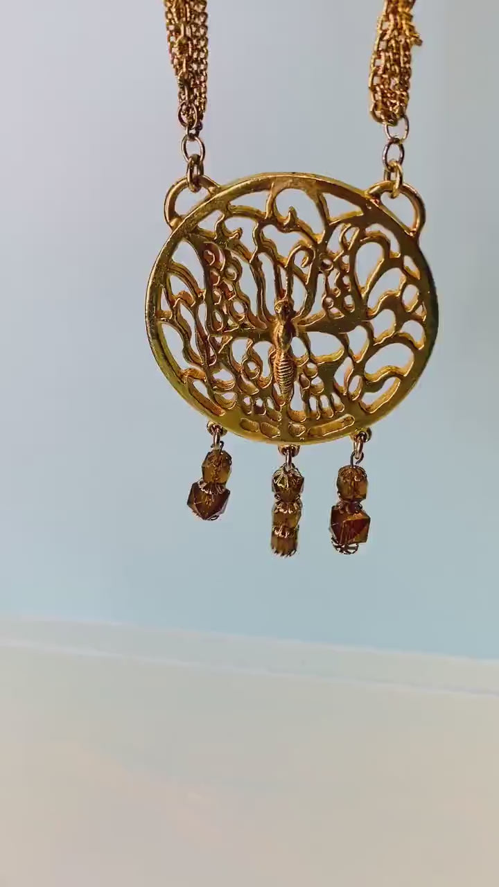 70s Signed Alexis Kirk Gold Massive Butterfly Pendant