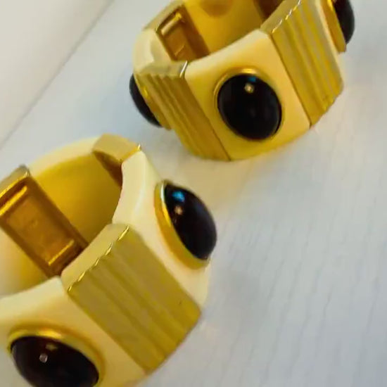 70s YSL Cabochon Wide Cuff Set