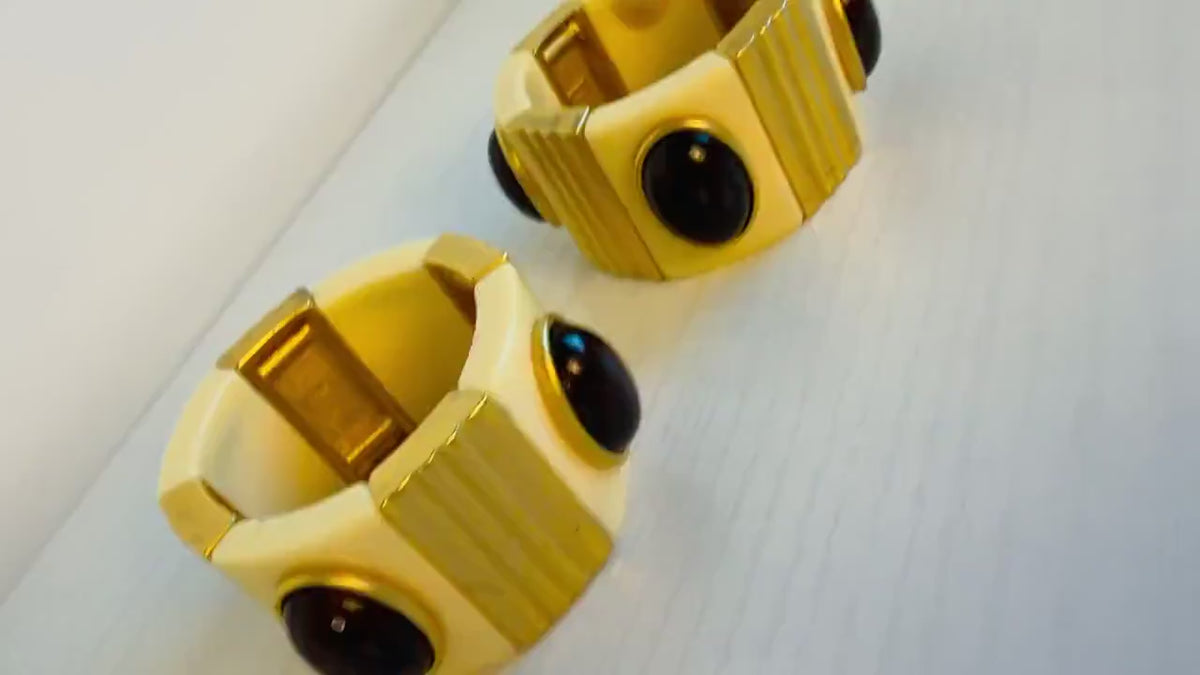 70s YSL Cabochon Wide Cuff Set