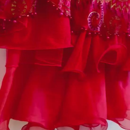 Vintage 80s Red Vibrant Zandra Rhodes Silk Tulle Party Dress Vintage Couture