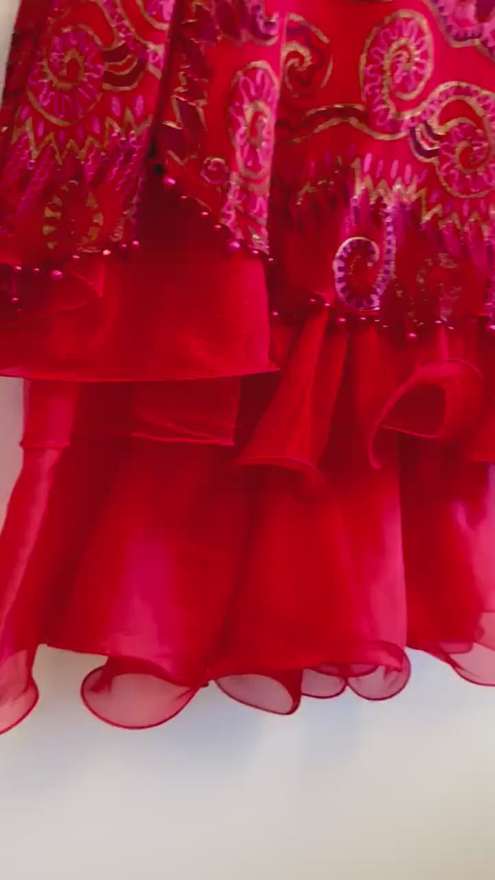 Vintage 80s Red Vibrant Zandra Rhodes Silk Tulle Party Dress Vintage Couture