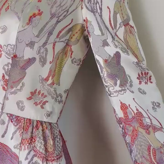 Rare 60s Jon Mandl Silk Jacquard Asian Floral Gown