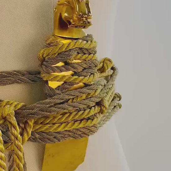 Rare Mary McFadden Gold Plated Dragon Pendant with Long Metallic Ropes