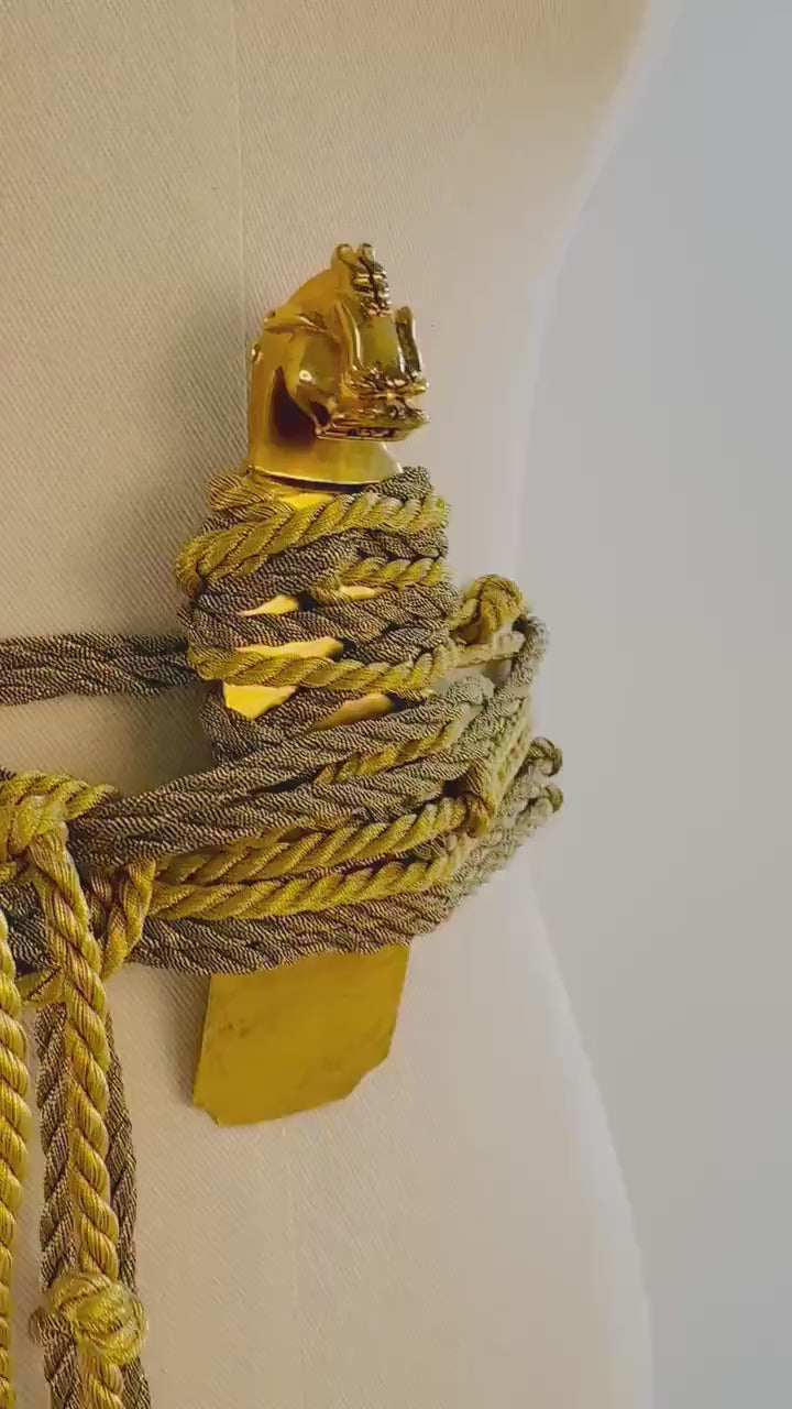 Rare Mary McFadden Gold Plated Dragon Pendant with Long Metallic Ropes