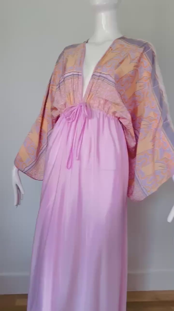 70s Zandra Rhodes Printed Caftan Dress