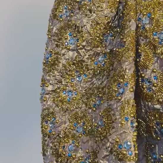1979 Regal Adolfo Runway Silk Metallic Embellished Skirt and Top Ensemble Gown