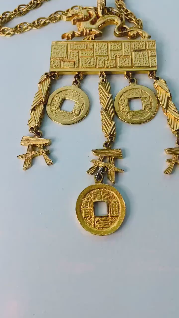 60s Kenneth Lane Massive Chinese Dragon Pendant Necklace