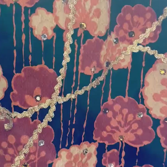 60s Malcolm STARR Rhinestone Floral Print Maxi Dress