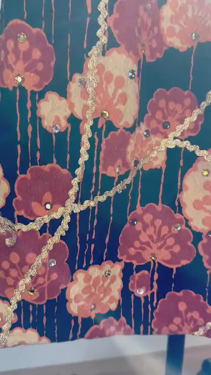 60s Malcolm STARR Rhinestone Floral Print Maxi Dress