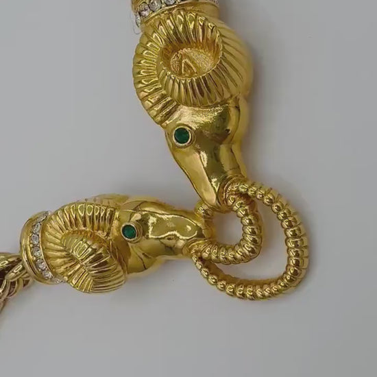 90s Gold Plated Kenneth Jay Lane Embellished Ram Gold Rope Necklace