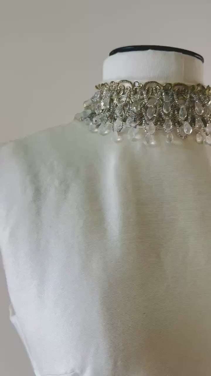 60s Lillie Rubin White Silk Beaded Bell Shape Gown
