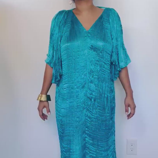 Vintage 80s Patricia Lester Silk Pleated Caftan Dress