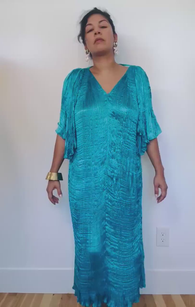 Vintage 80s Patricia Lester Silk Pleated Caftan Dress