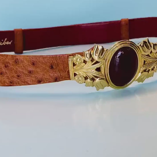 Vintage Judith Leiber Ostrich Cabochon Statement Belt