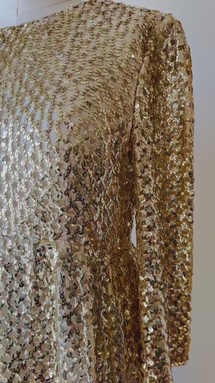 Archived Anne Fogarty Gold Sequins Maxi Dress