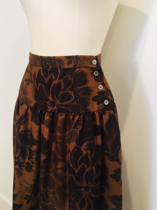 Vintage Pierre Cardin Autumn Midi Skirt / Brown Fall Skirt