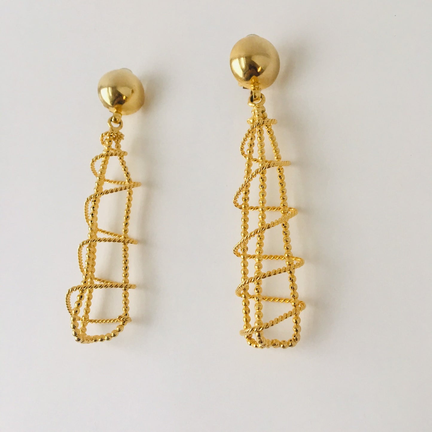 SALE 80s Oversized Gold Plated Earrings/ Cage Earrings/ RARE Glam Statement Earrings