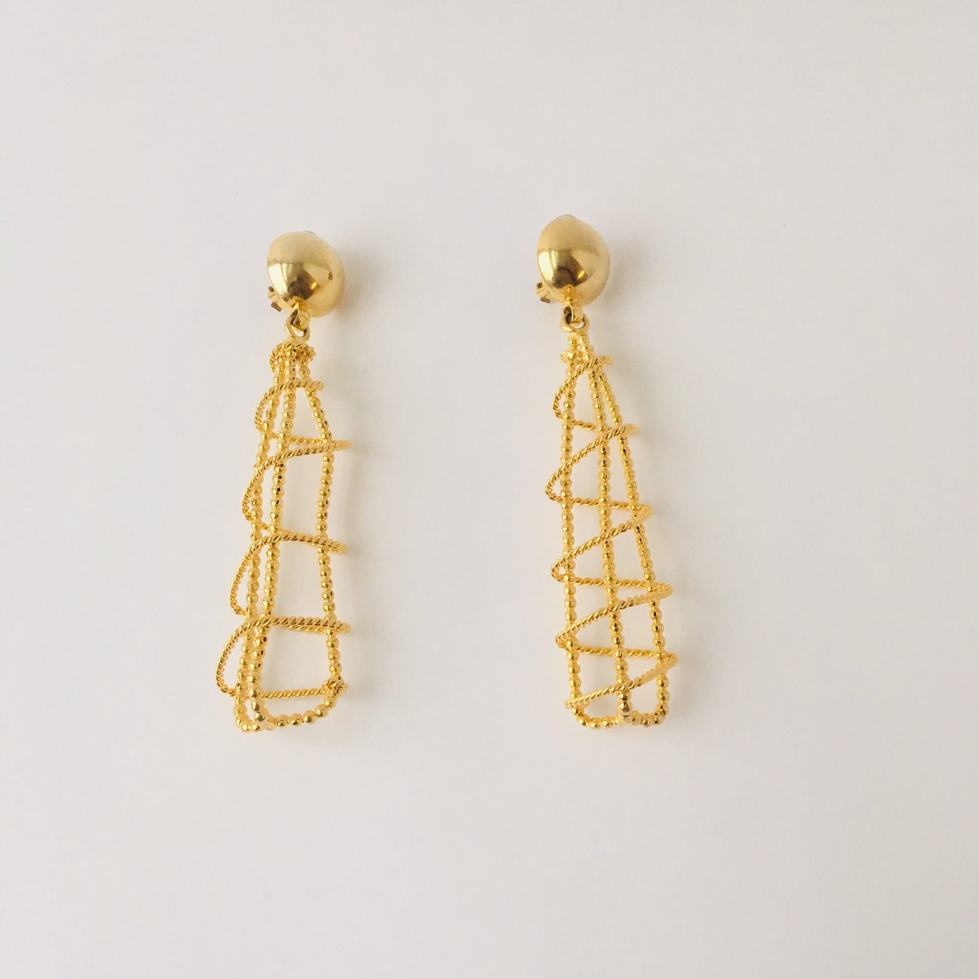 SALE 80s Oversized Gold Plated Earrings/ Cage Earrings/ RARE Glam Statement Earrings