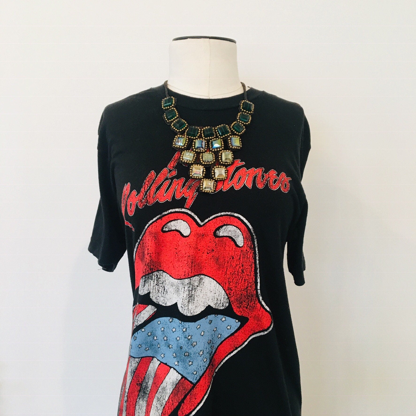 OOAK Vintage Artisan handmade crochet Oversized Crystal Iridescent Bib Statement Necklace