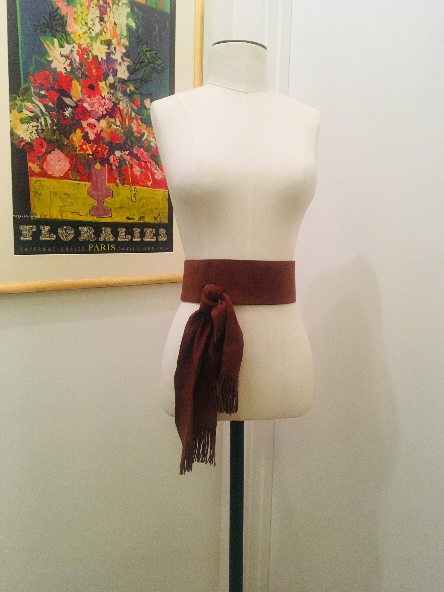 80s wide suede belt/ knot suede belt / straight wide belt/ suede brown belt / fringe belt