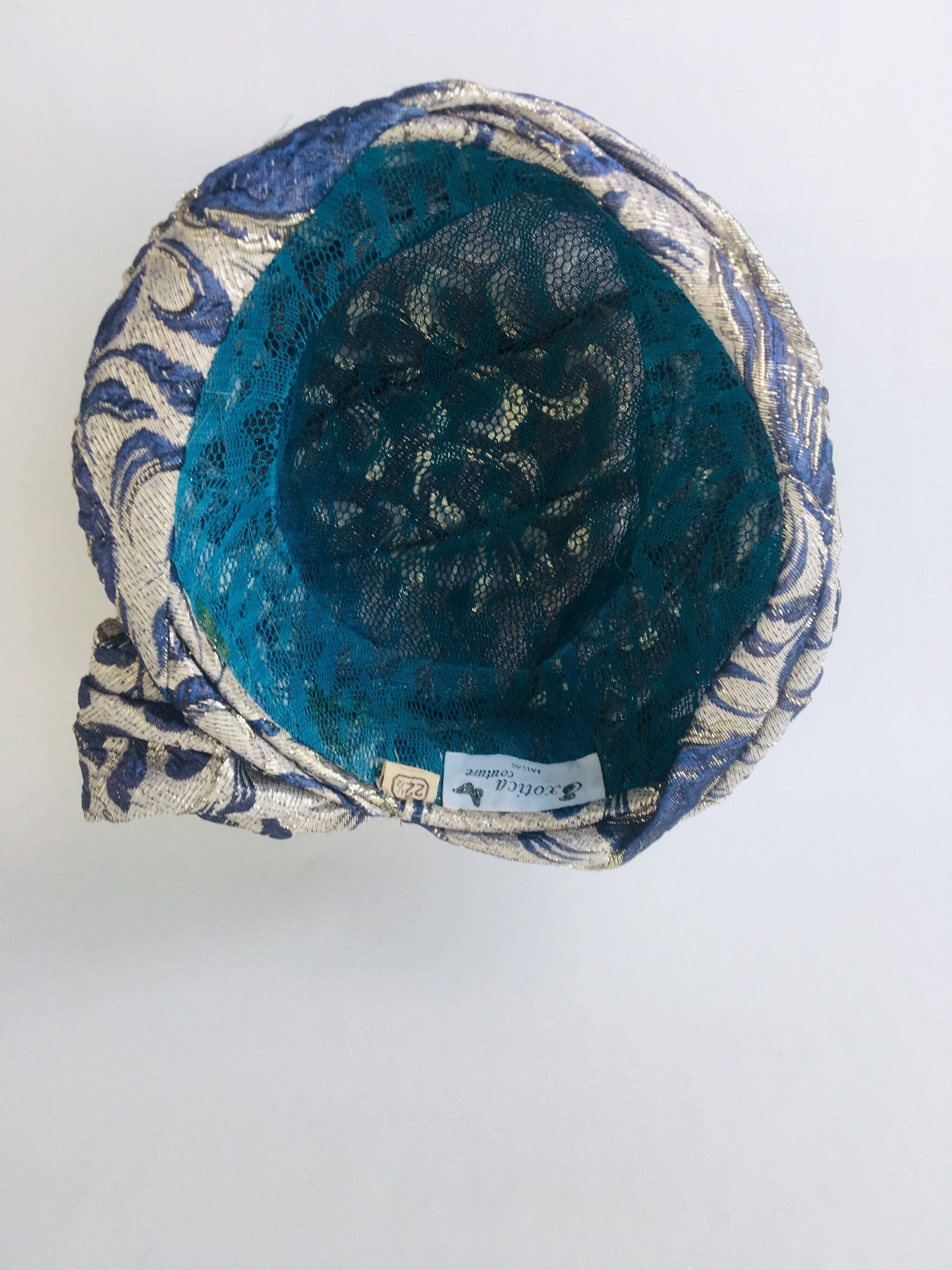 60s Brocade Jacquard Vintage Turban / Metallic Turban /Glam Hat Hollywood Glam