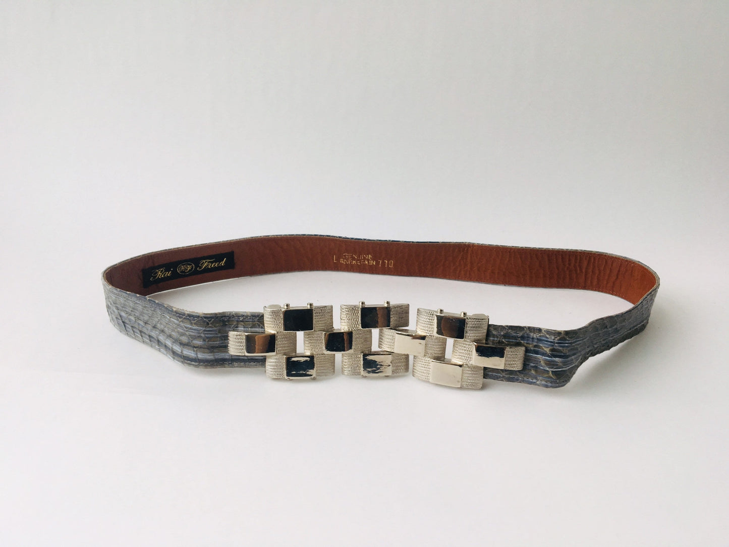 Vintage Snake Skin Belt / Oversized Buckle / Grey Snake Skin Belt /Adjustable Belt