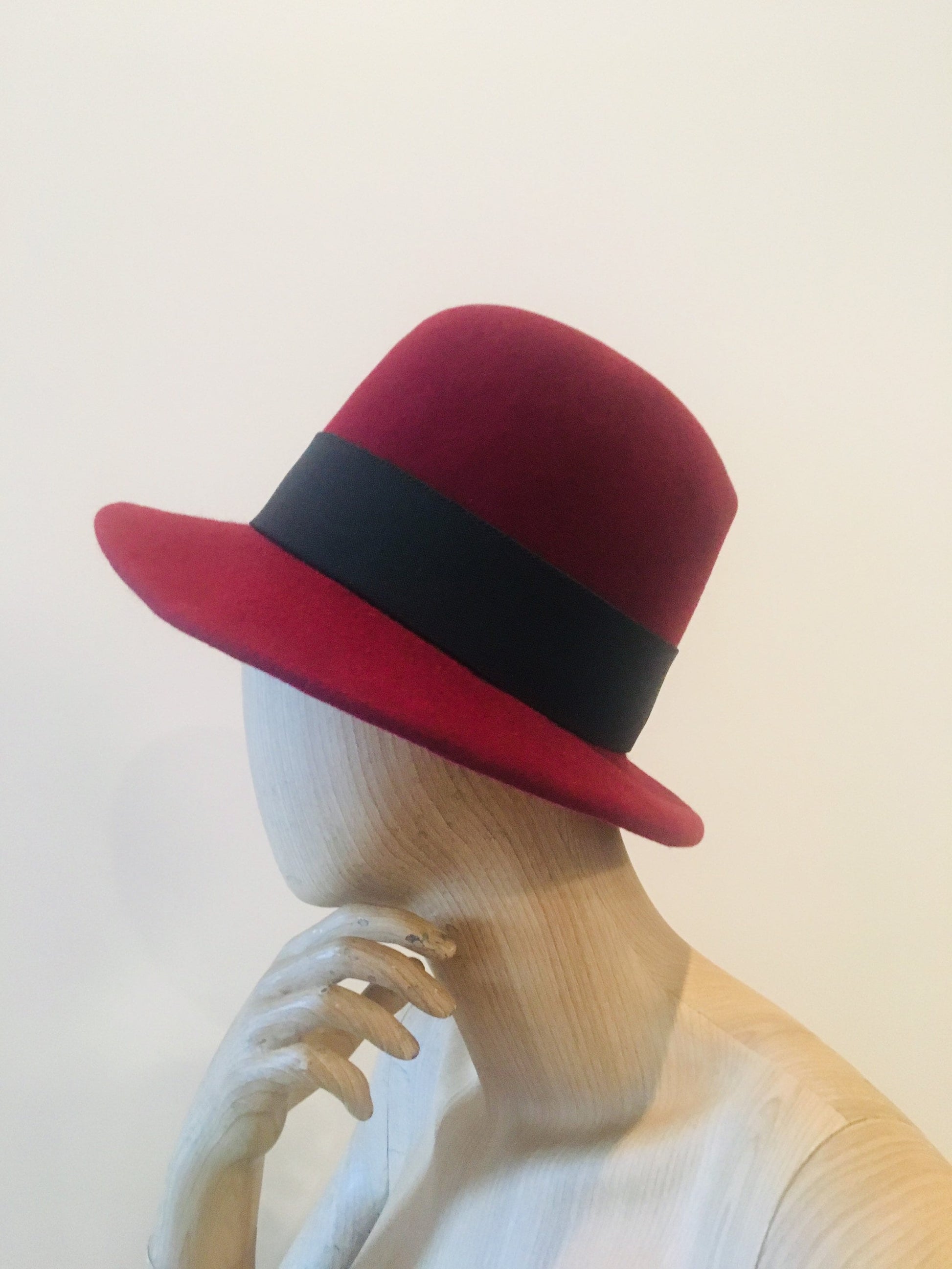 Vintage Burgundy Wool Homburg Hat / Wool Homburg Hat / Burgundy Wool Hat