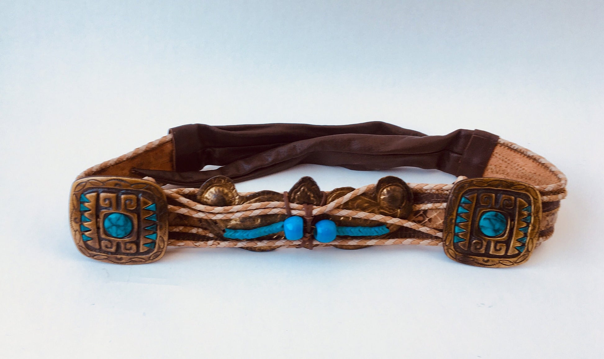 Exotic Vintage Belt / Turquoise and Brass Belt / Rare Python Belt / Vintage Python Belt