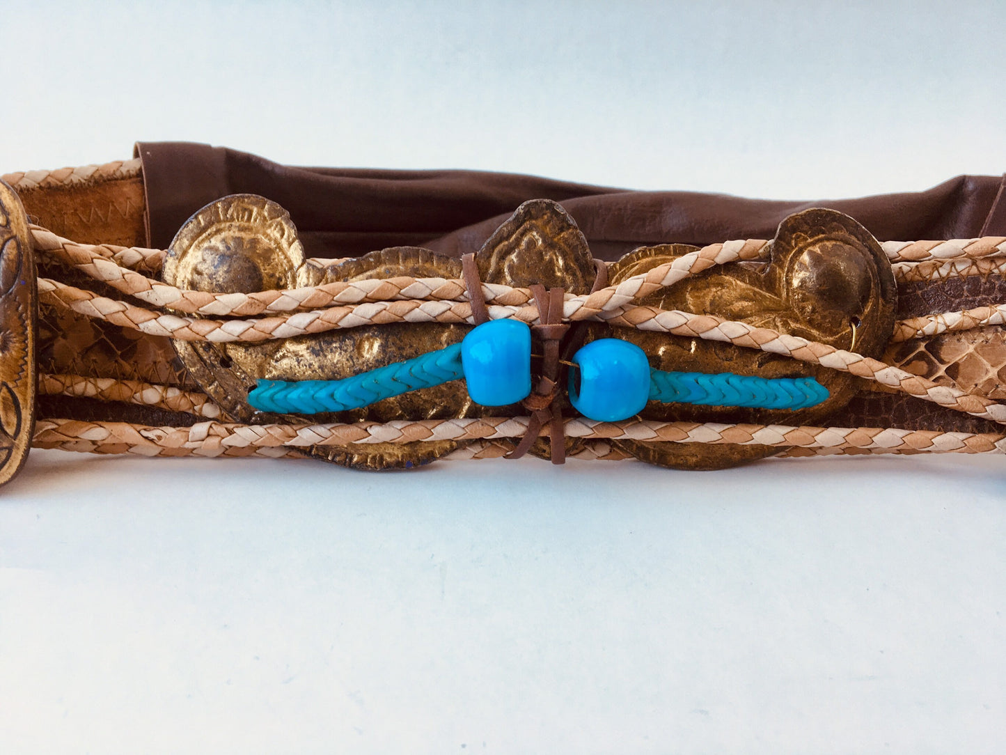 Exotic Vintage Belt / Turquoise and Brass Belt / Rare Python Belt / Vintage Python Belt
