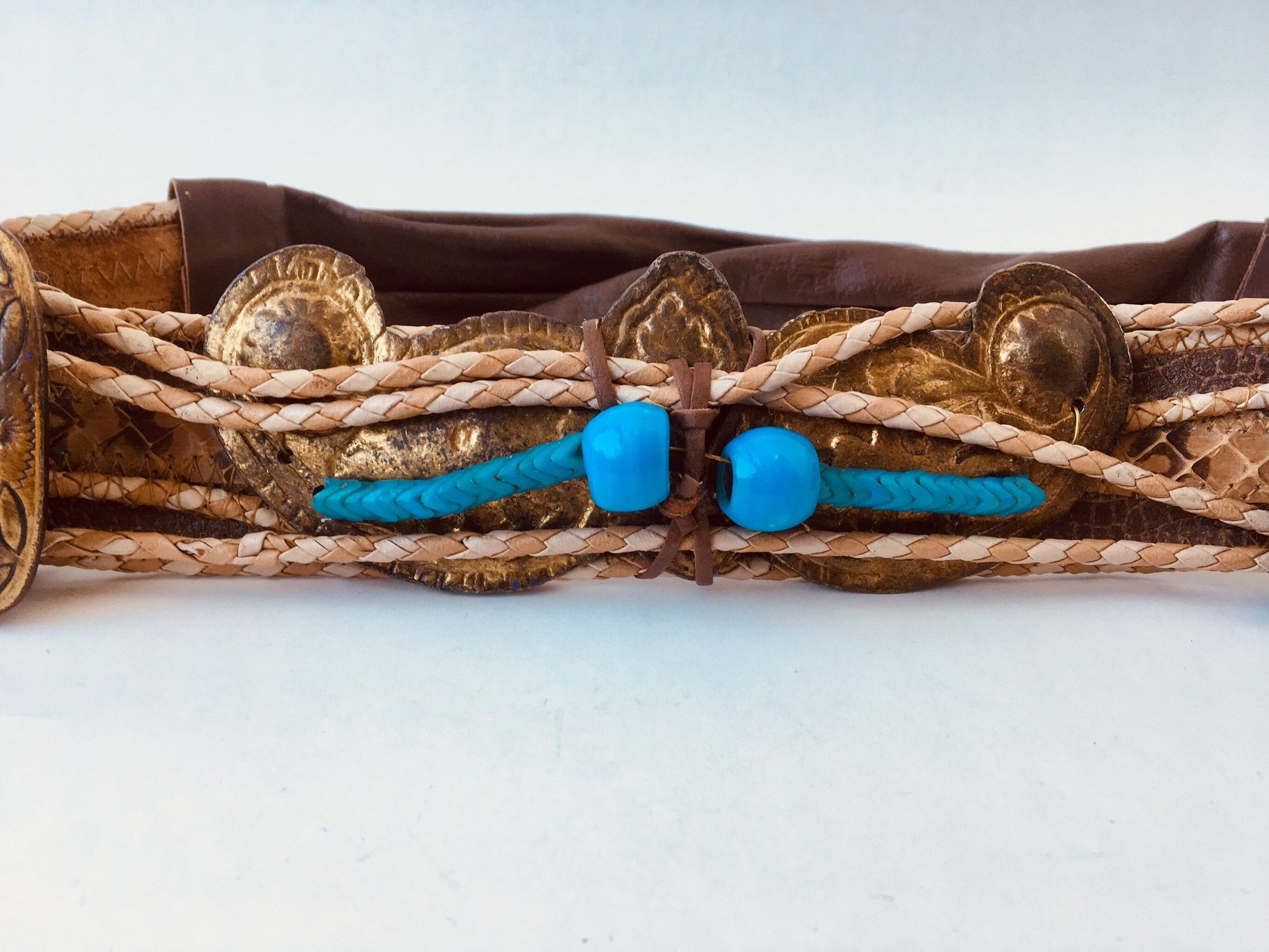 Exotic Vintage Belt / Turquoise and Brass Belt / Rare Python Belt / Vintage Python Belt