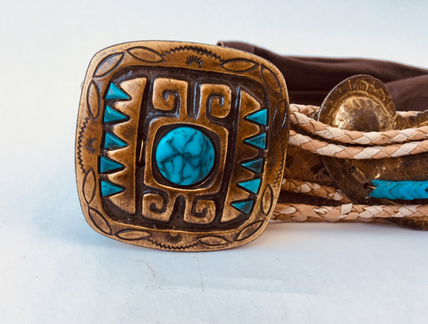 Exotic Vintage Belt / Turquoise and Brass Belt / Rare Python Belt / Vintage Python Belt