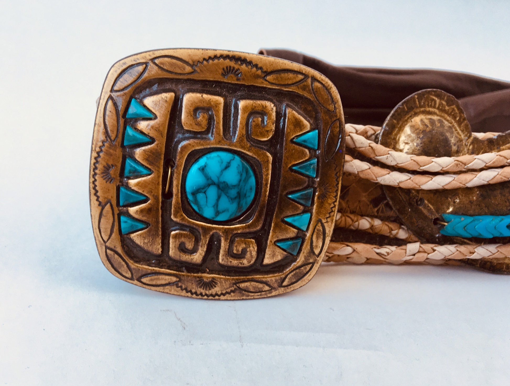 Exotic Vintage Belt / Turquoise and Brass Belt / Rare Python Belt / Vintage Python Belt