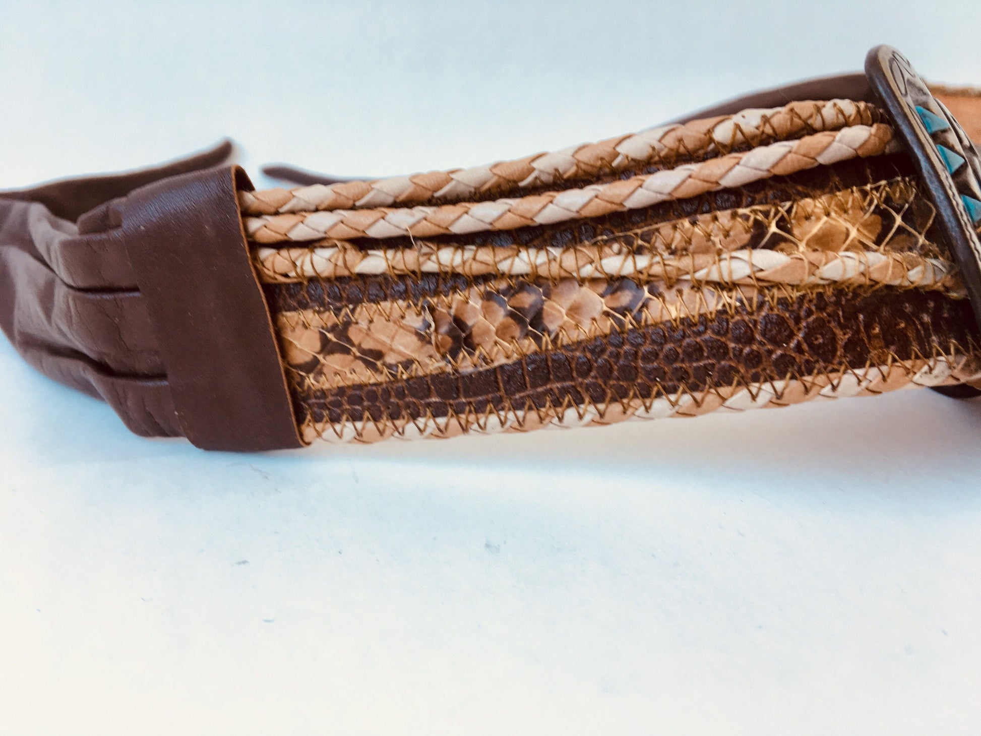 Exotic Vintage Belt / Turquoise and Brass Belt / Rare Python Belt / Vintage Python Belt