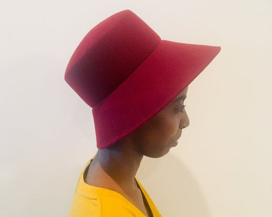 70s Wide Brim Hat / Burgundy Hat / Vintage Wool Hat / Vintage Bucket Hat